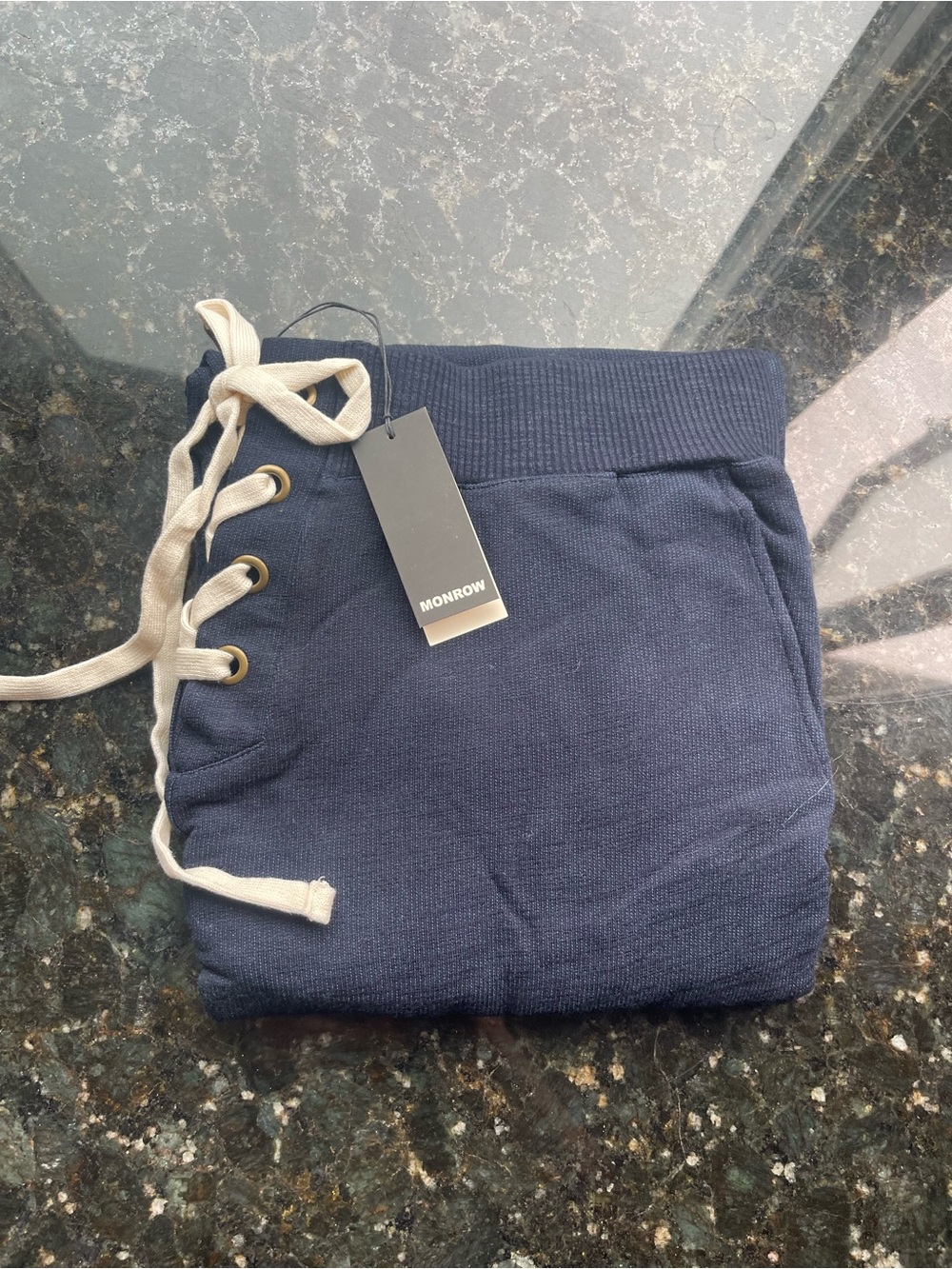 Monrow Men's Navy Blue Knit Jogger Pants with Contrast Drawstring Super Soft